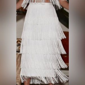 12th Tribe. Gatsby white fringe skirt. S.